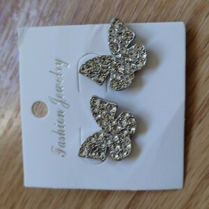 Beautiful, silver plated, butterfly rhinestone, stud earrings. NWOT